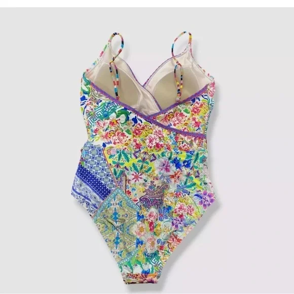 Johnny Was Locita Wrap One Piece Swimsuit Floral Patchwork Swimsiut NWT - Picture 6 of 10